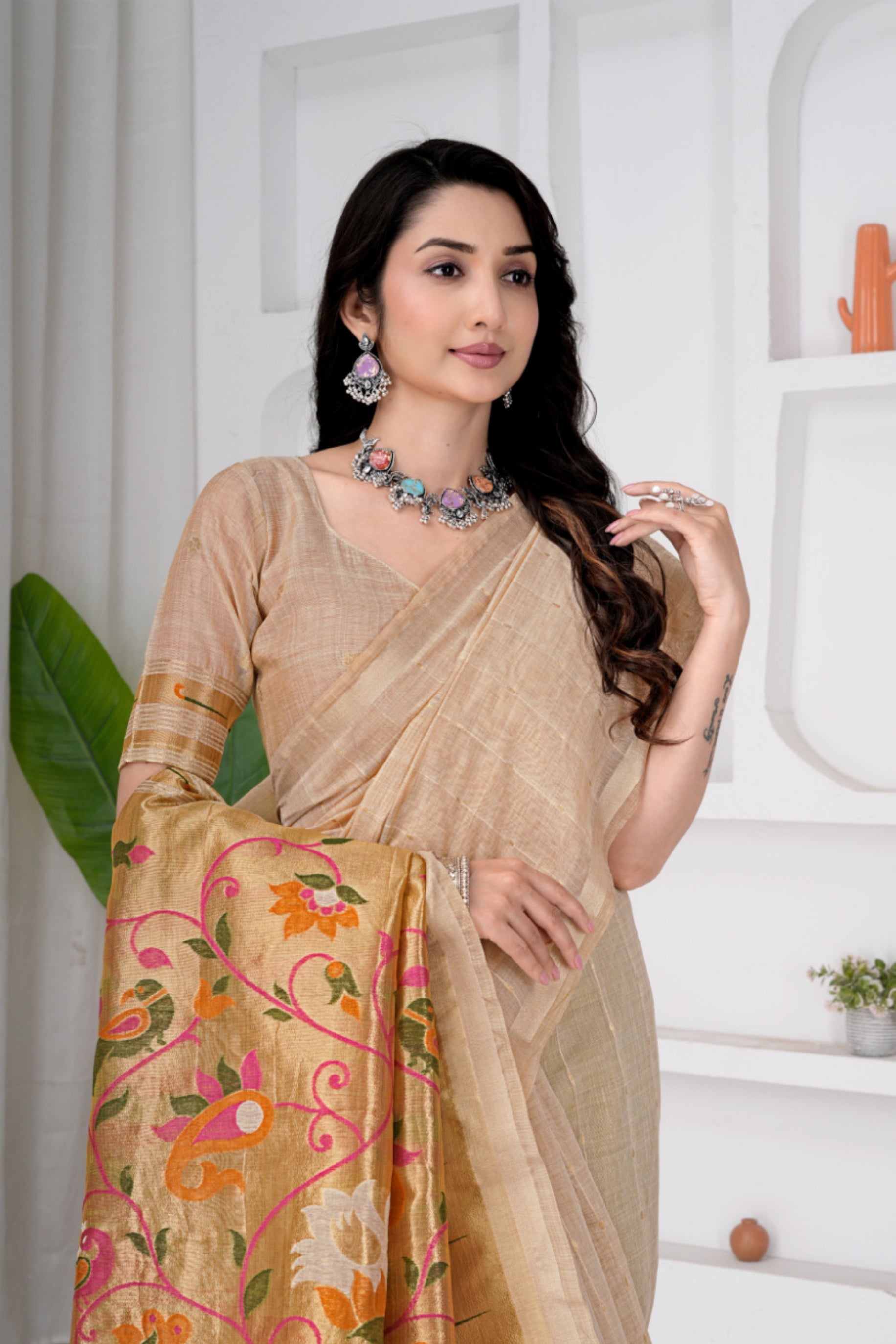 Saumyani Fashion Cotton Silk Golden Jamdani saree Wedding Wear,Festival wear Saree For Women