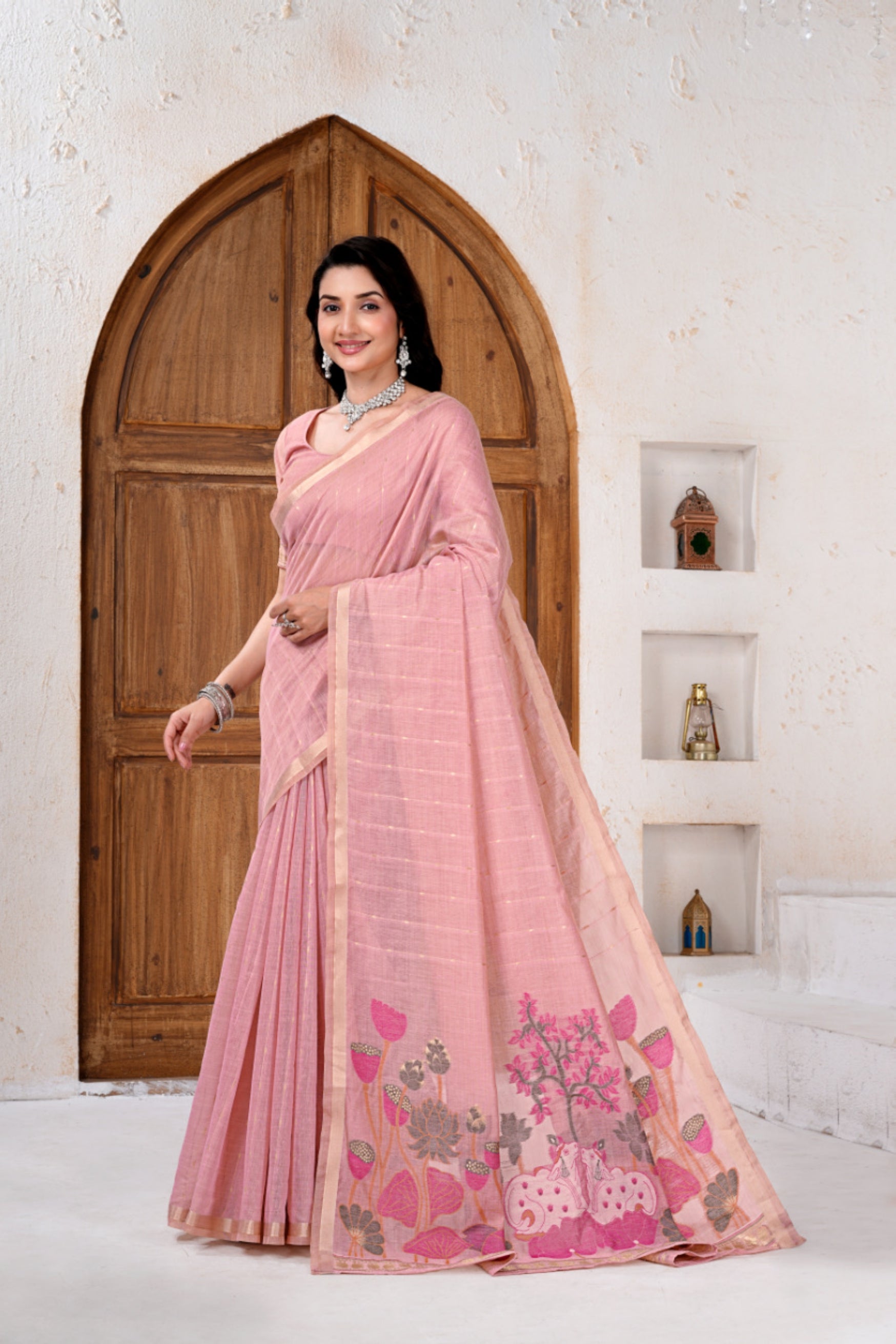 Saumyani Fashion Cotton Silk Maroon Jamdani saree Wedding Wear,Festival wear Saree For Women