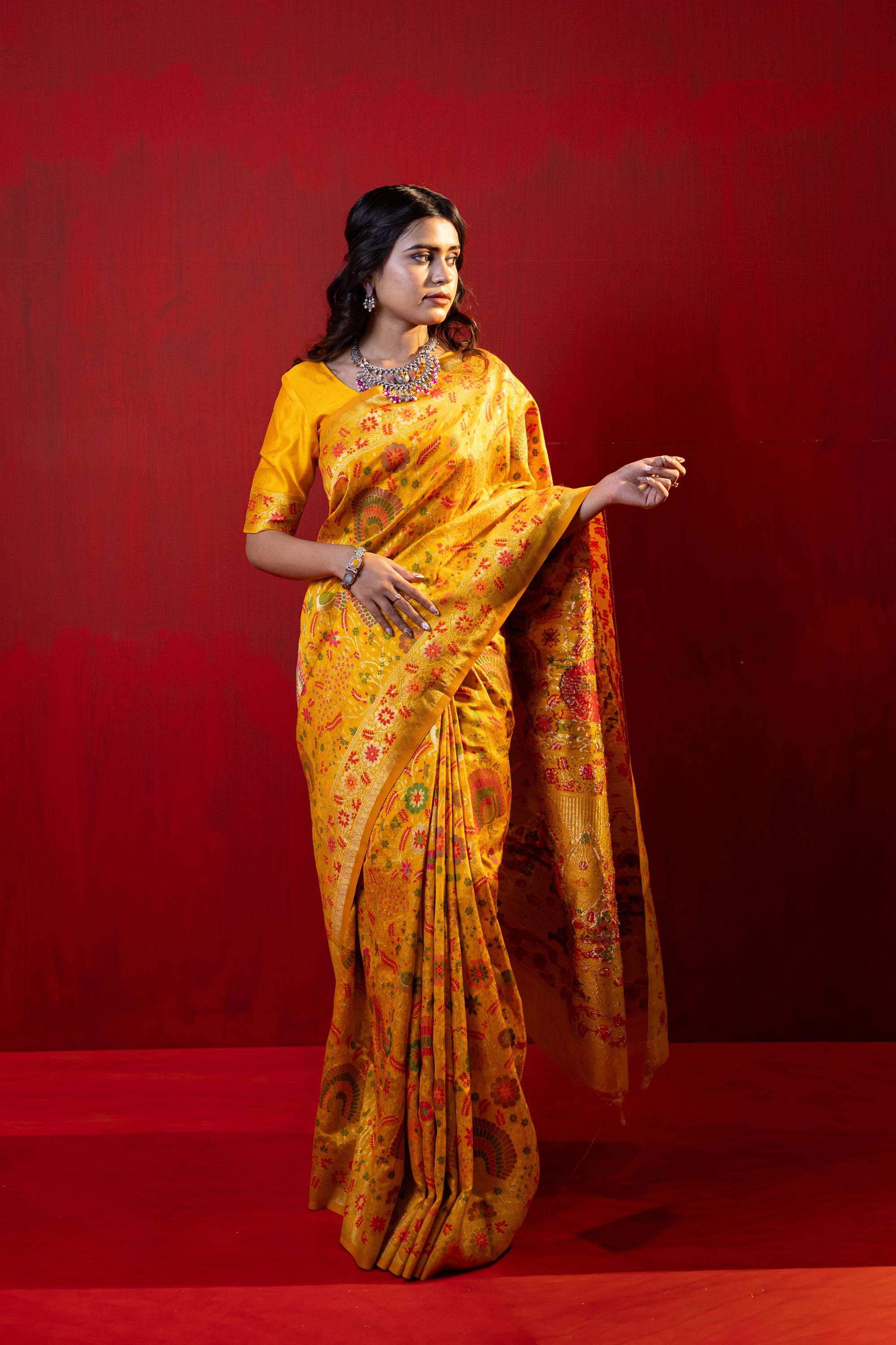 Saumyani Fashion Pihu Pushmina Silk Wedding Wear And Party Wear Saree For Women