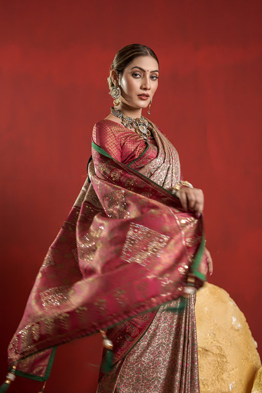 Saumyani Fashion Kalamkari Pink Kanjivaram Silk Wedding Wear And Party Wear Saree