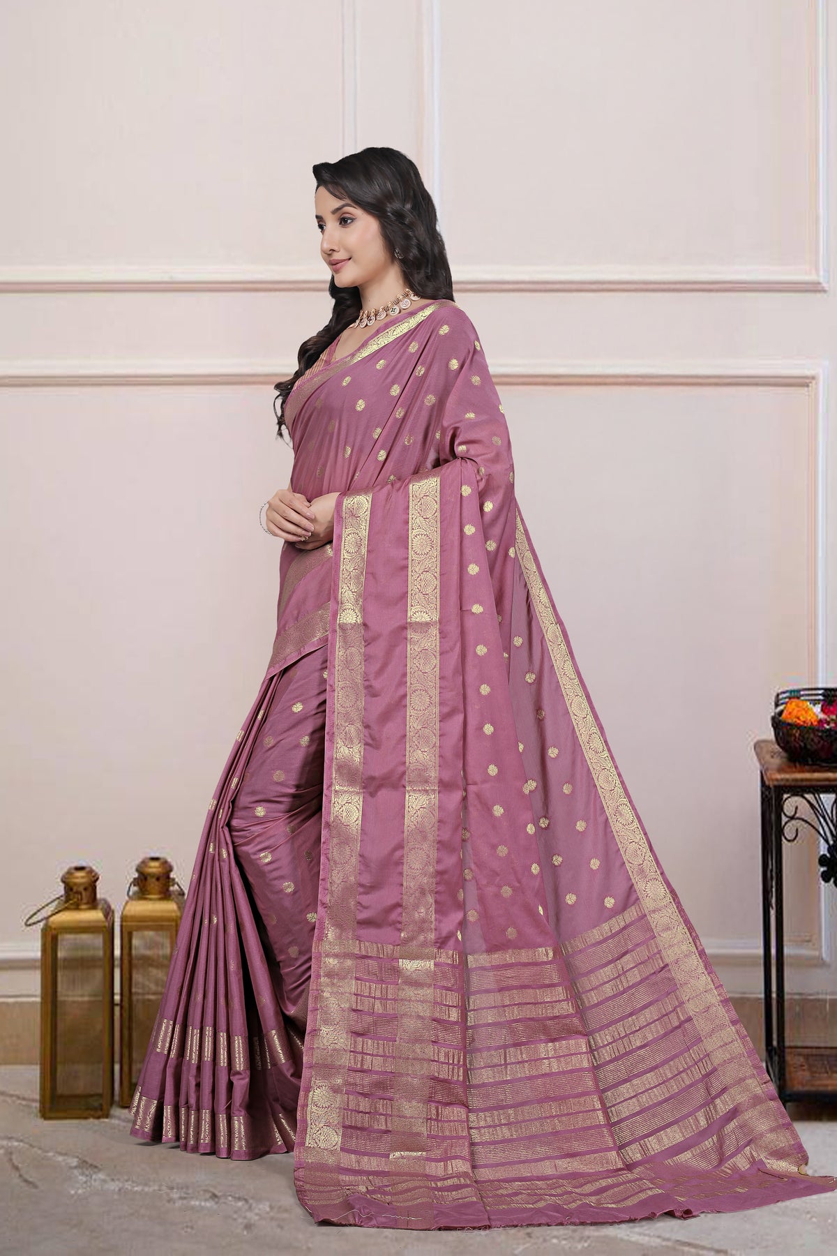 Samyani Fashion Pink Muskan Butty Elegance Jari Mysore Silk Party Wear Saree