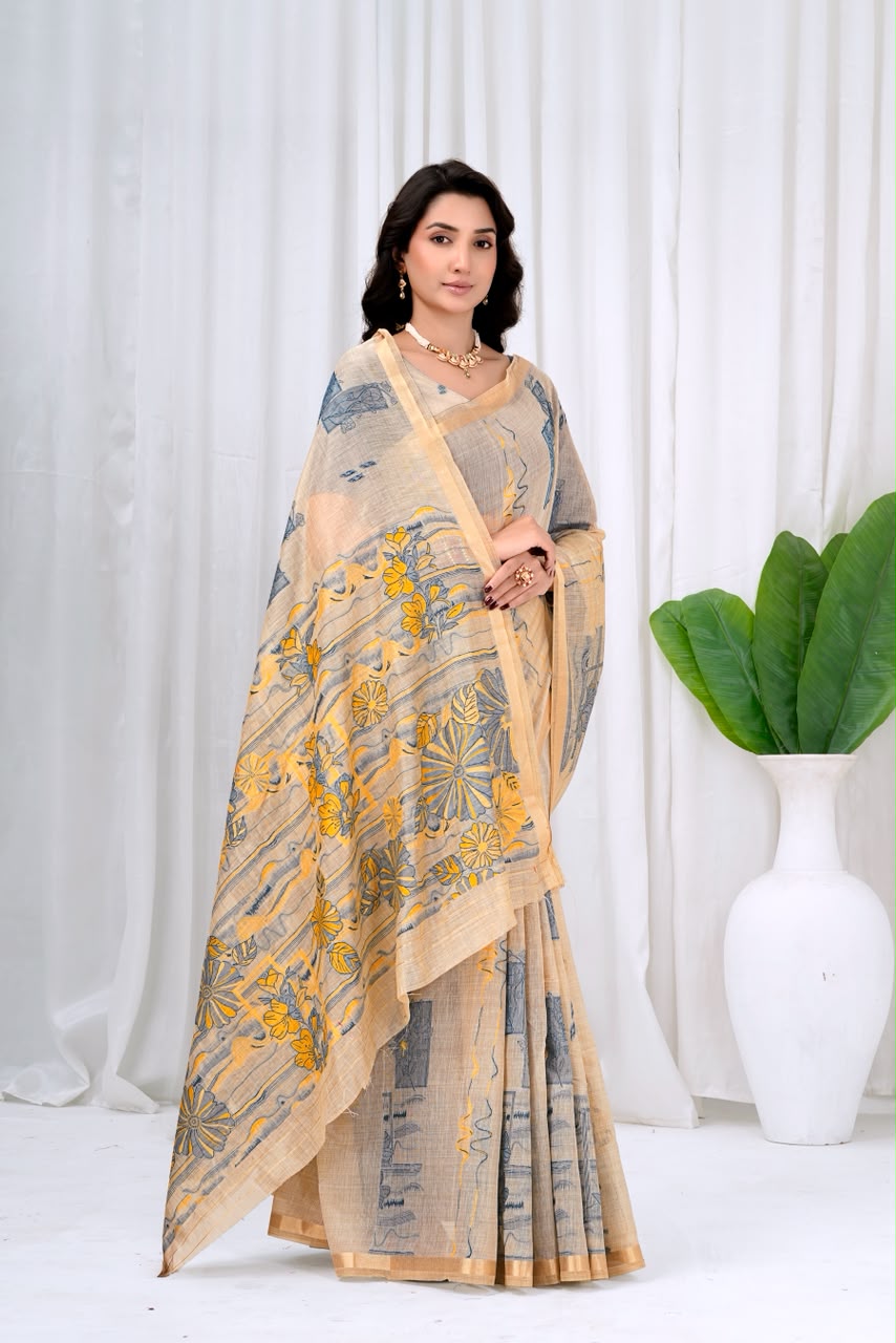 Saumyani Fashion Cotton Silk Grey Fancy saree Wedding Wear,Festival wear Saree For Women