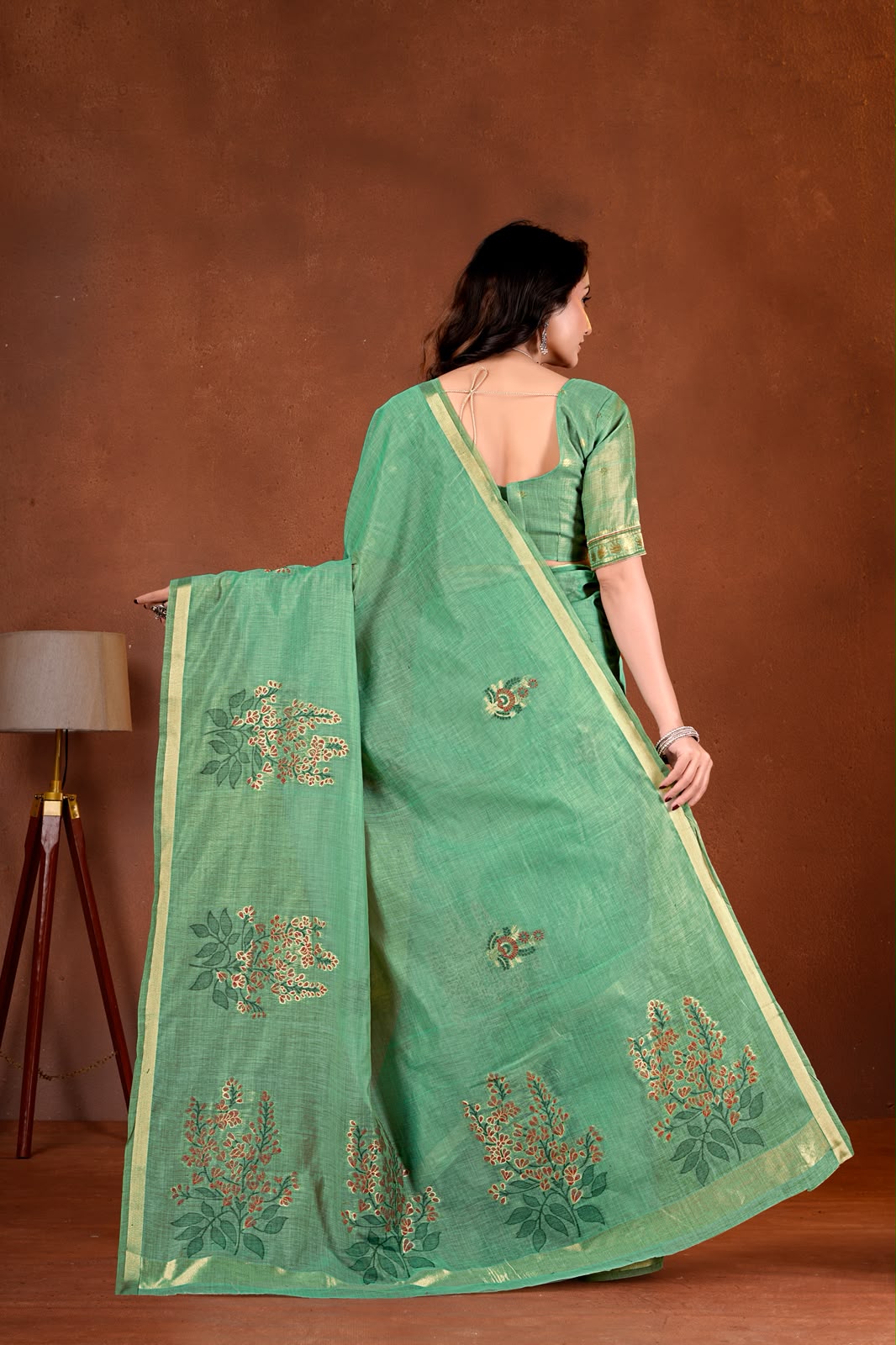 Saumyani Fashion Cotton Silk Green Fancy Saree Wedding Wear,Festival wear Saree For Women