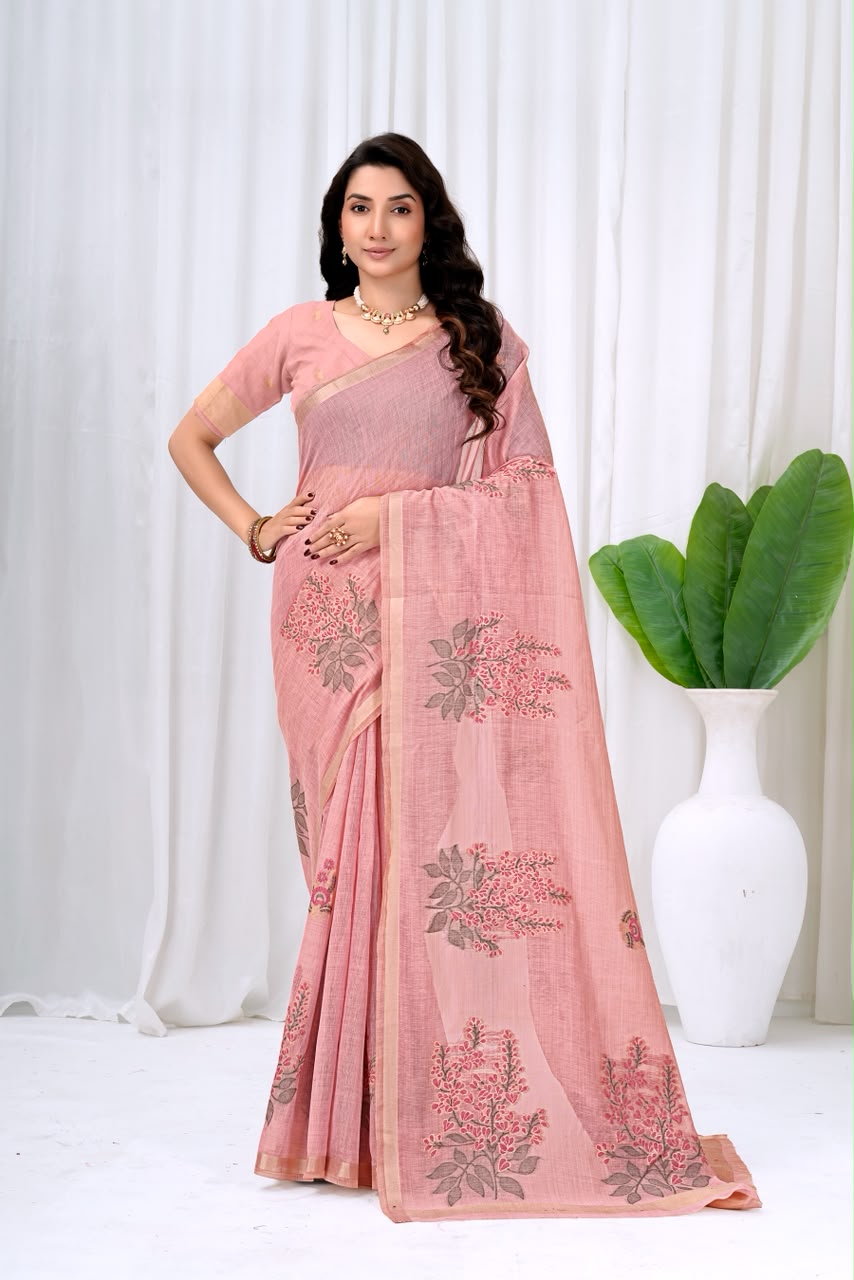 Saumyani Fashion Cotton Silk Pink Fancy Saree Wedding Wear,Festival wear Saree For Women
