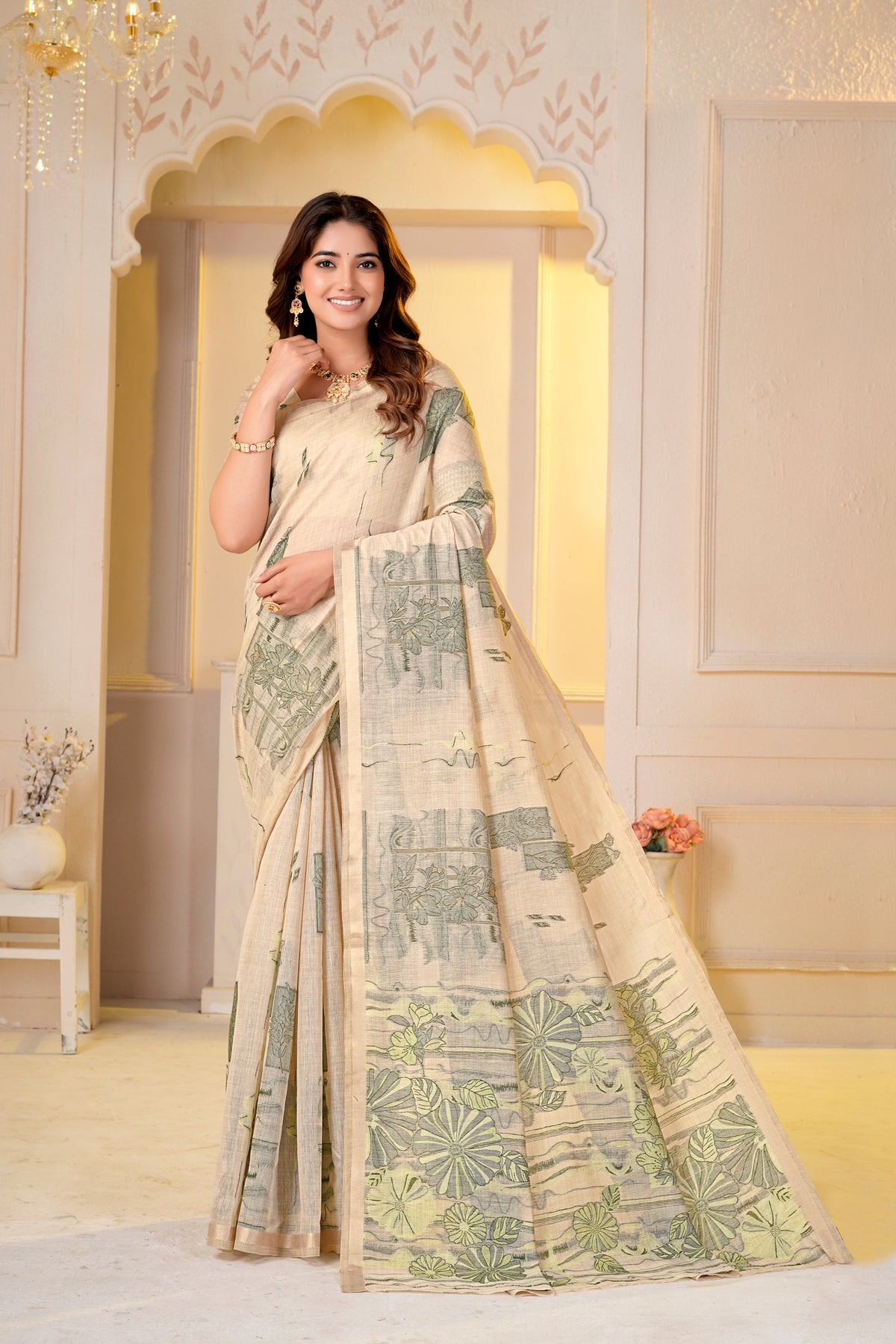 Saumyani Fashion Cotton Silk Green Fancy saree Wedding Wear,Festival wear Saree For Women