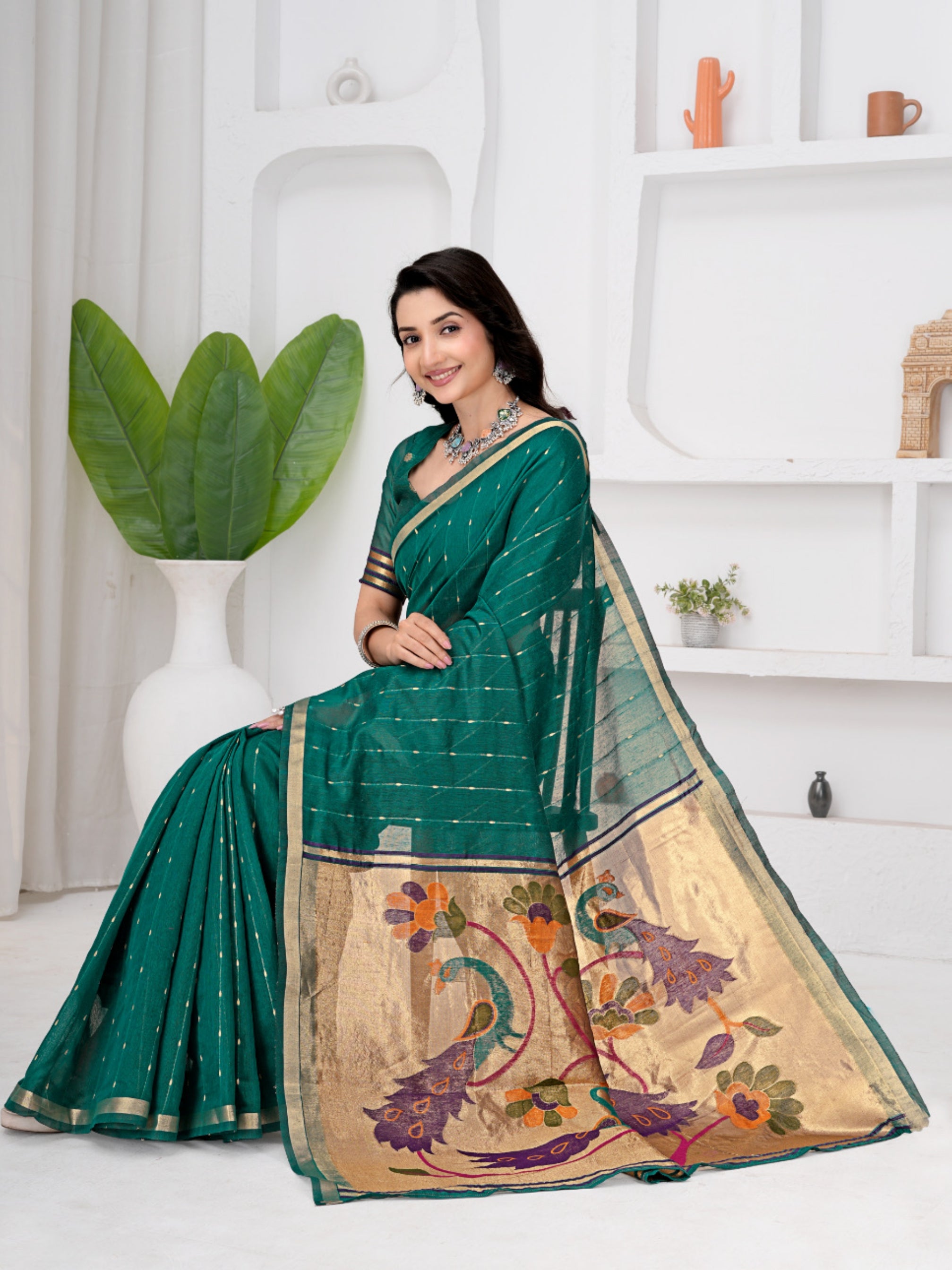 Saumyani Fashion Cotton Silk Maroon Jamdani saree Wedding Wear,Festival wear Saree For Women