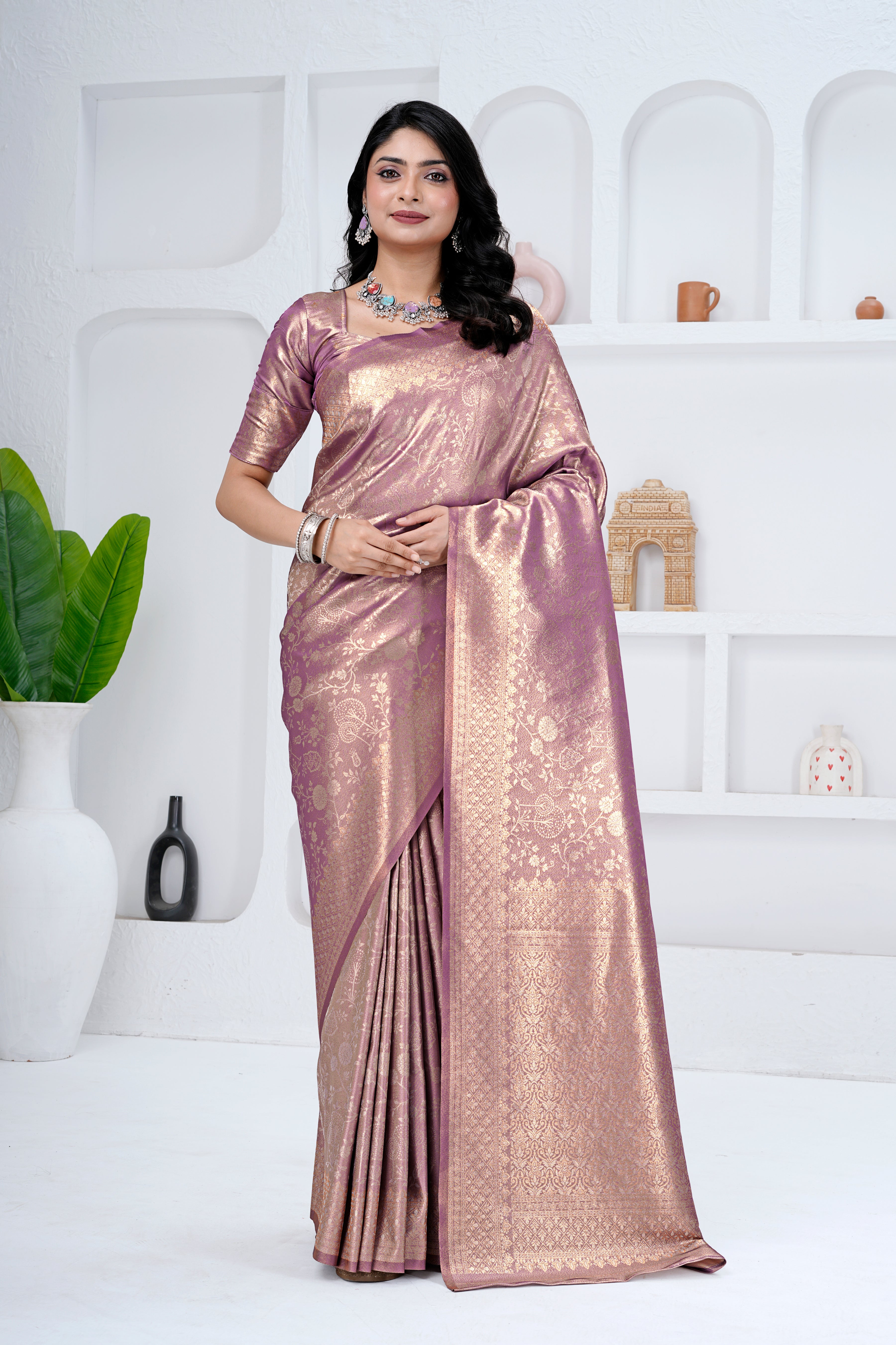 Saumyani Fashion Pink Kanjivaram Silk saree Wedding Wear,Festival wear Saree For Women