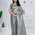 Saumyani Fashion Blue Kanjivaram Silk saree Wedding Wear,Festival wear Saree For Women