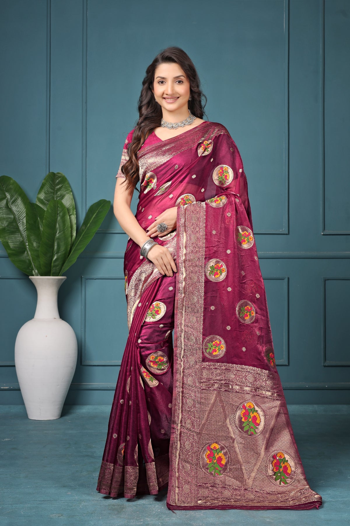 Saumyani Fashion Glow Tissue Silk Wedding Wear And Party Wear Saree For Women