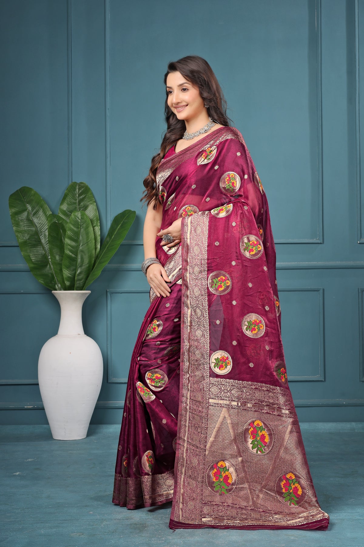 Saumyani Fashion Glow Tissue Silk Wedding Wear And Party Wear Saree For Women