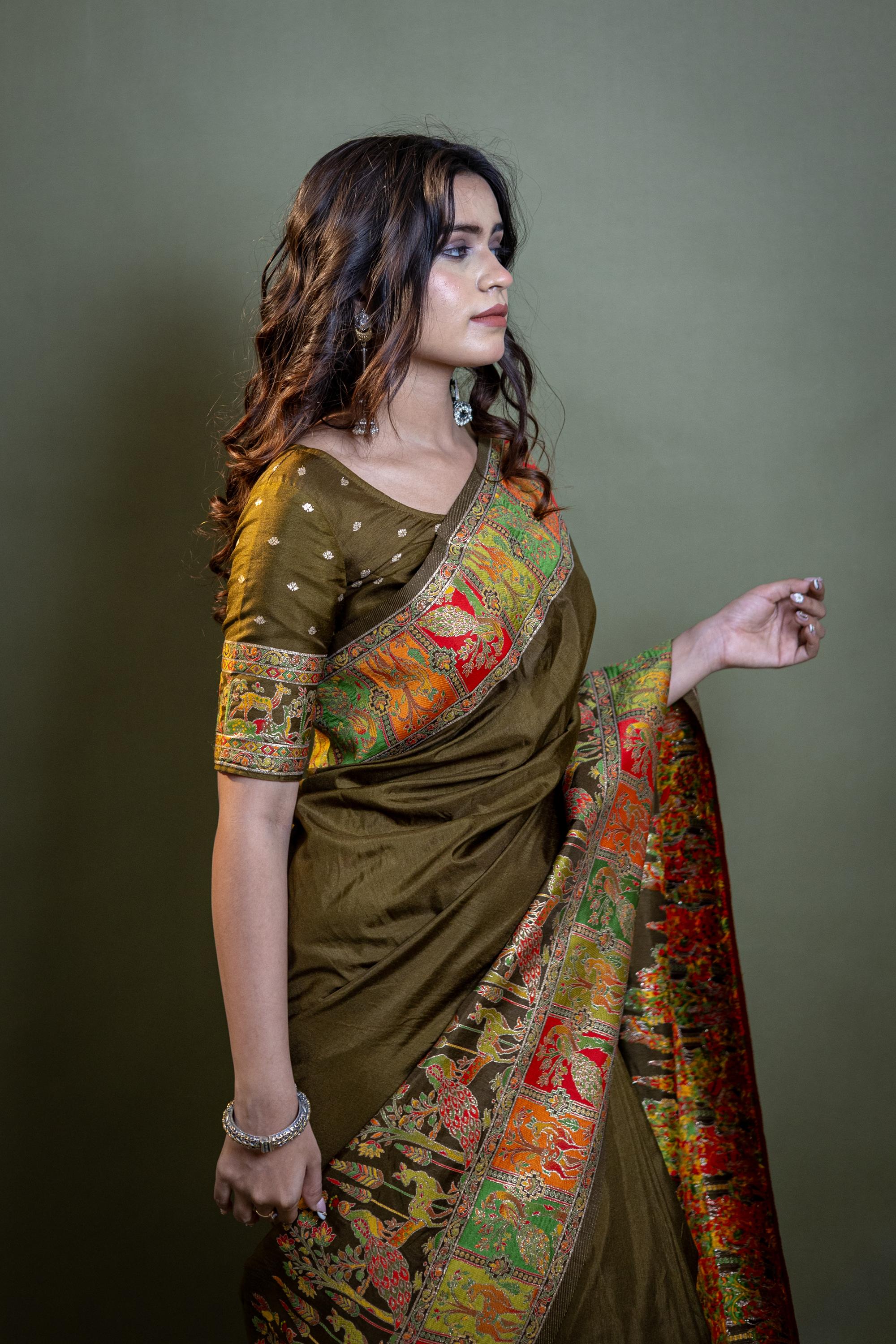 Saumyani Fashion Prihna Pushmina Silk Wedding Wear And Party Wear Saree For Women