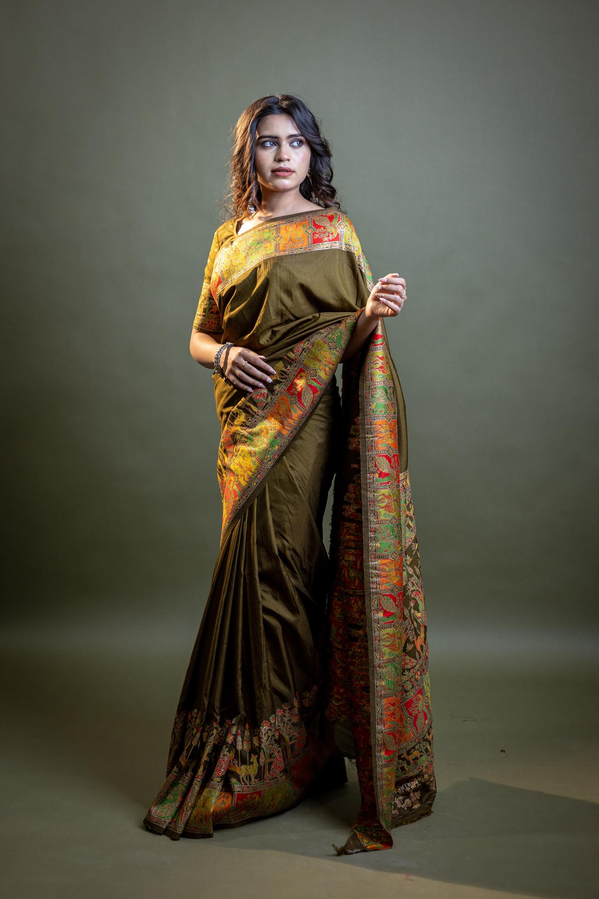 Saumyani Fashion Prihna Pushmina Silk Wedding Wear And Party Wear Saree For Women