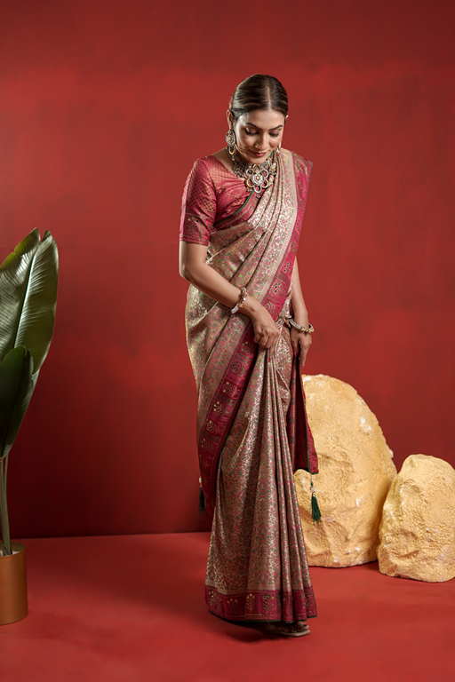 Saumyani Fashion Kalamkari Pink Kanjivaram Silk Wedding Wear And Party Wear Saree