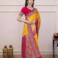 Saumyani Fashion Rajni Yellow Pink Banarasi Wedding Wear Silk Saree For Women