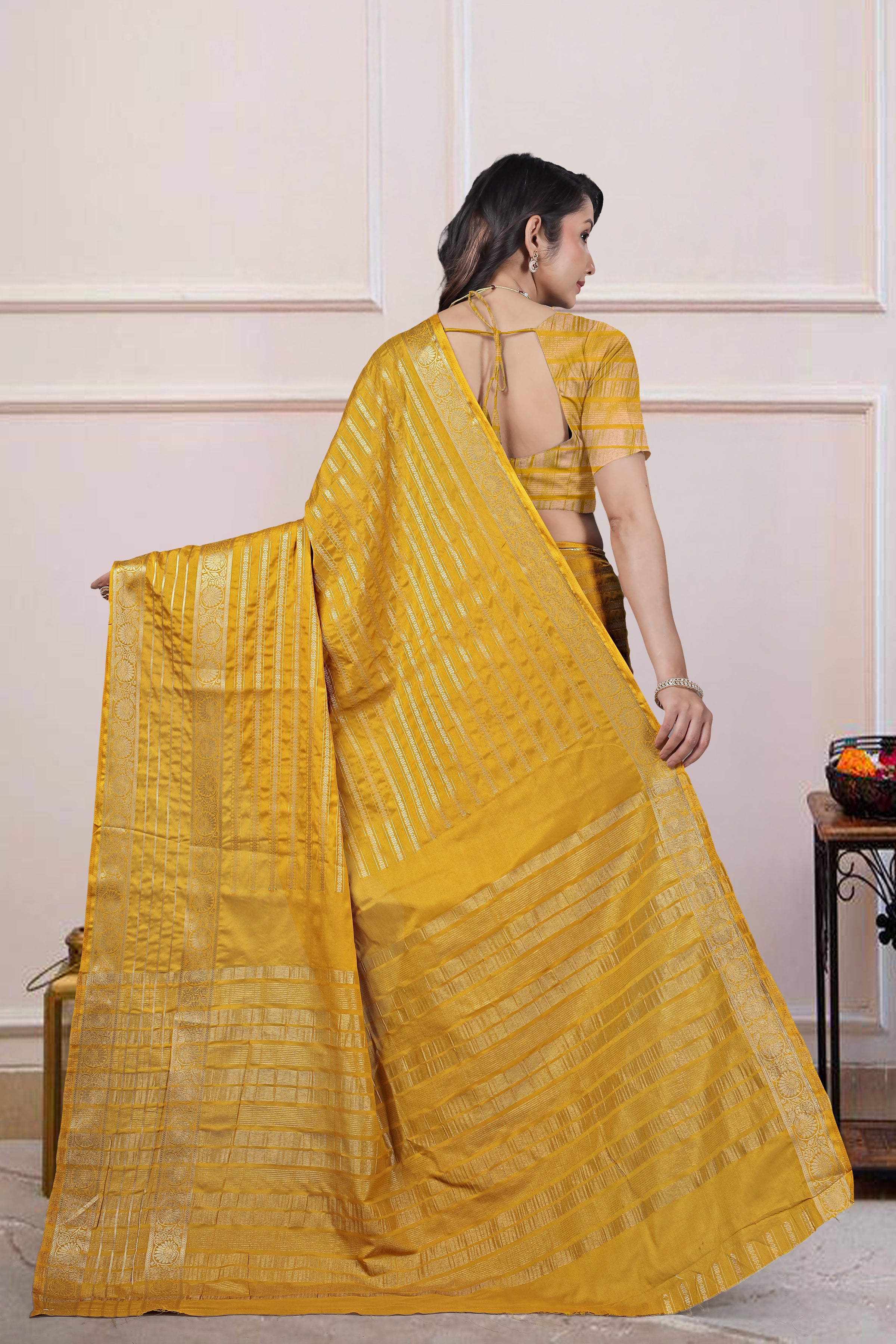 Saumyani Fashion  Maysuri Double Golden Border Mysore Silk Party Wear Saree
