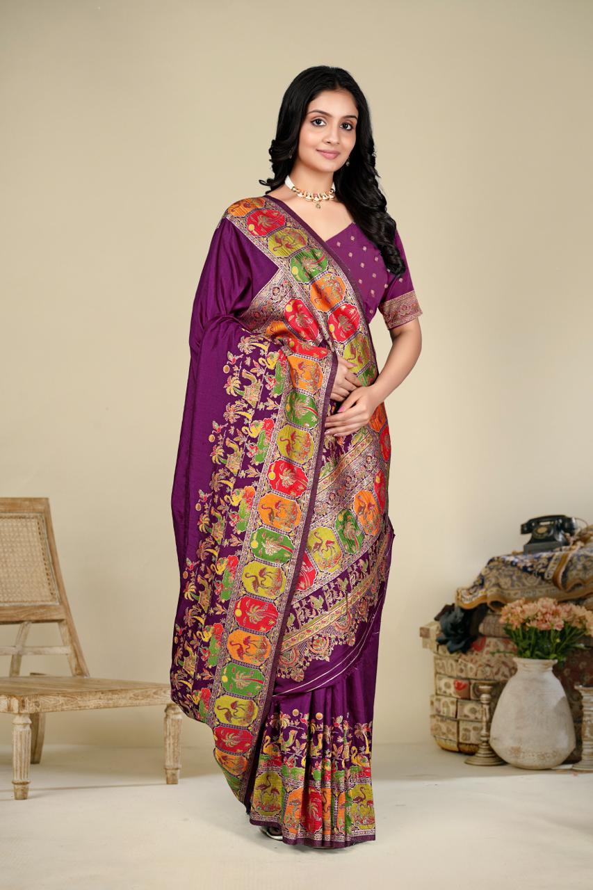 Saumyani Fashion Prihna Pushmina Silk Wedding Wear And Party Wear Saree For Women