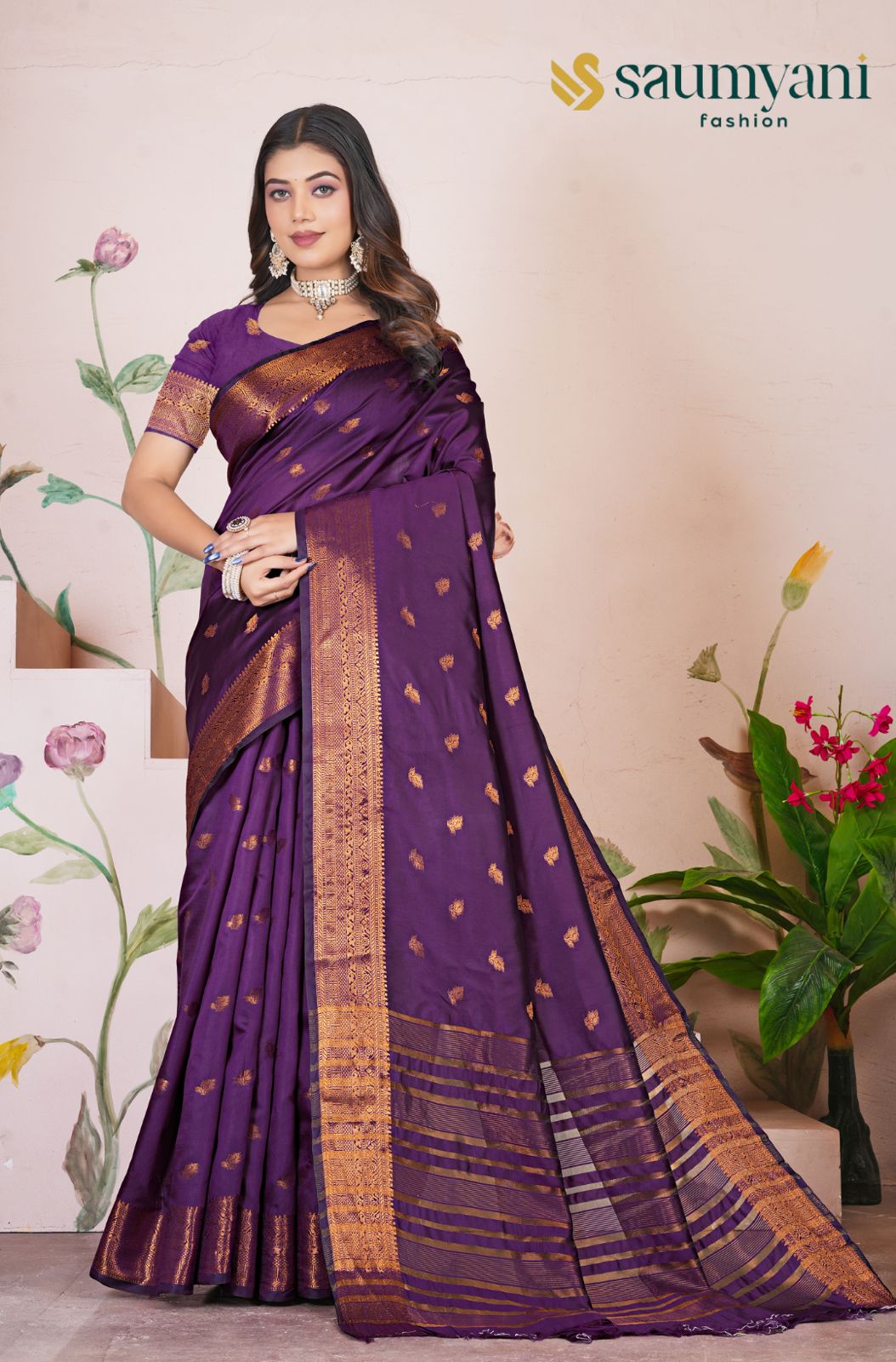 Saumyani Fashion Litchi Silk Purple saree Wedding Wear,Festival wear Saree For Women