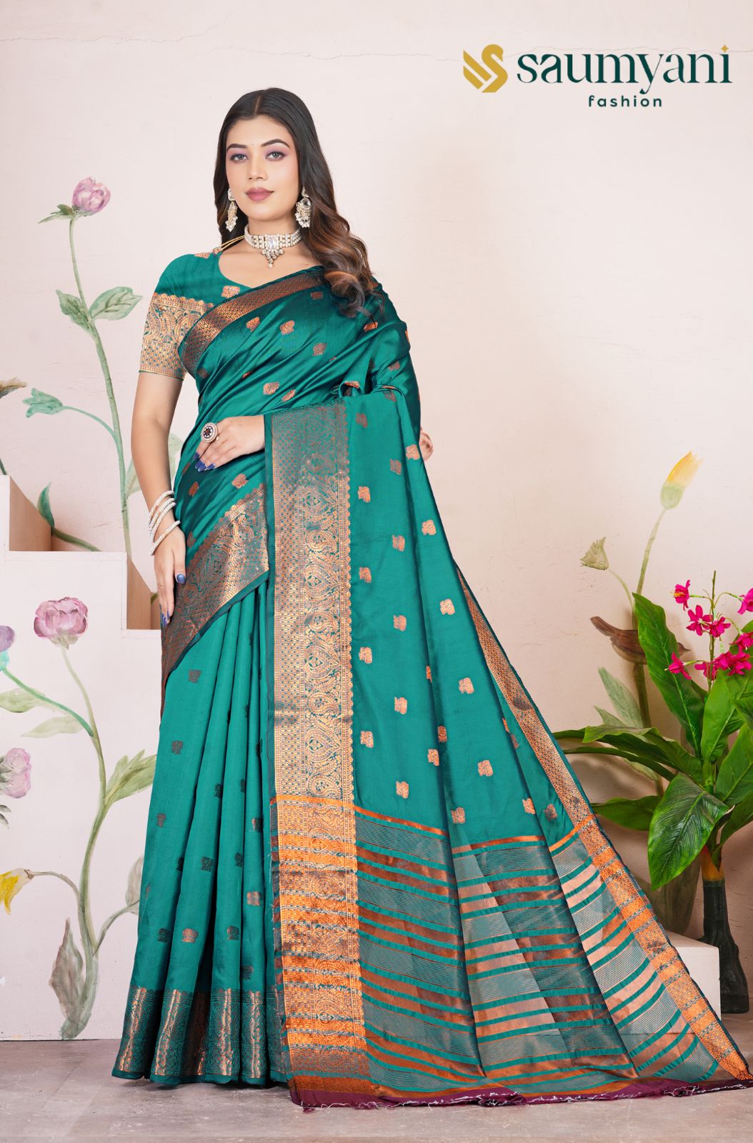 Saumyani Fashion Litchi Silk Green saree Wedding Wear,Festival wear Saree For Women