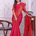 Saumyani Fashion Litchi Silk Red saree Wedding Wear,Festival wear Saree For Women
