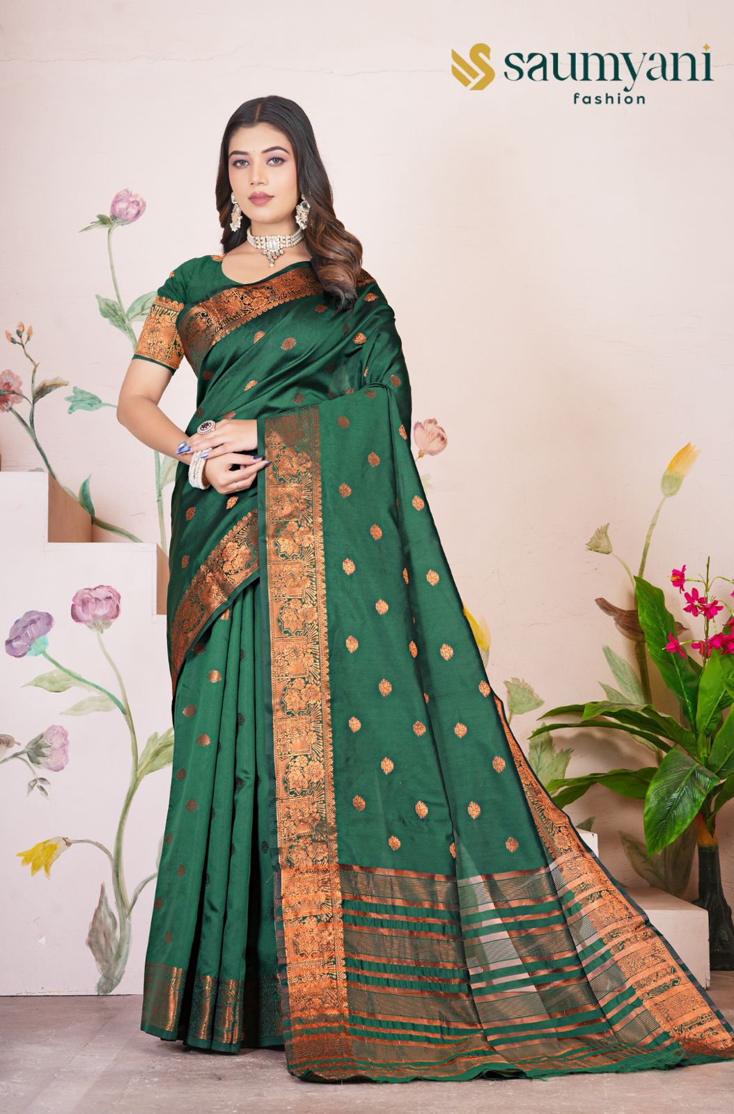 Saumyani Fashion Litchi Silk Green saree Wedding Wear,Festival wear Saree For Women