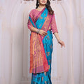 Saumyani Fashion South Indian Silk Blue & Pink saree Wedding Wear,Festival wear Saree For Women
