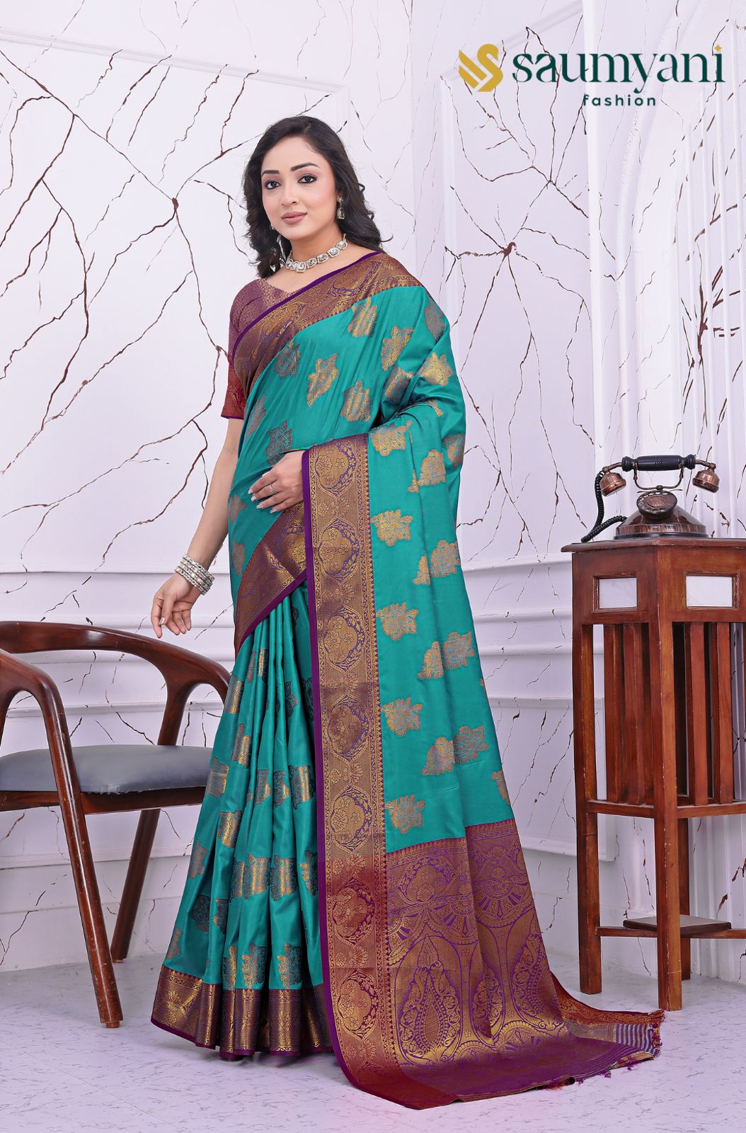 Saumyani Fashion South Indian Silk Green saree Wedding Wear,Festival wear Saree For Women