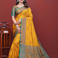 Saumyani Fashion South Indian Silk Yellow saree Wedding Wear,Festival wear Saree For Women