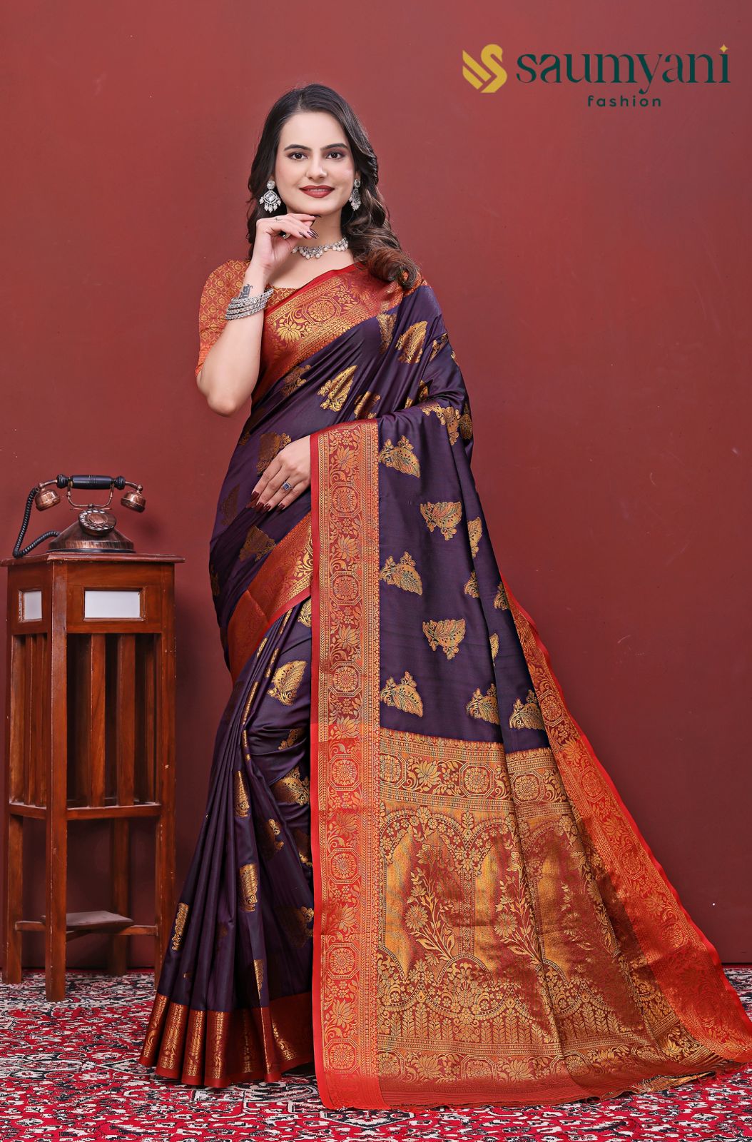 Saumyani Fashion South Indian Silk Magenta saree Wedding Wear,Festival wear Saree For Women