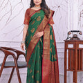 Saumyani Fashion South Indian Silk Dark Green saree Wedding Wear,Festival wear Saree For Women
