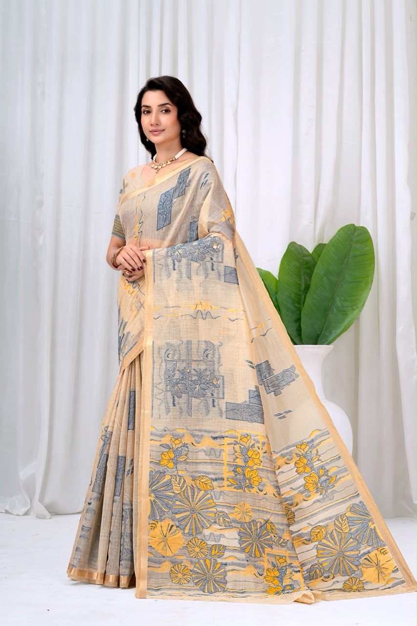 Saumyani Fashion Cotton Silk Grey Fancy saree Wedding Wear,Festival wear Saree For Women