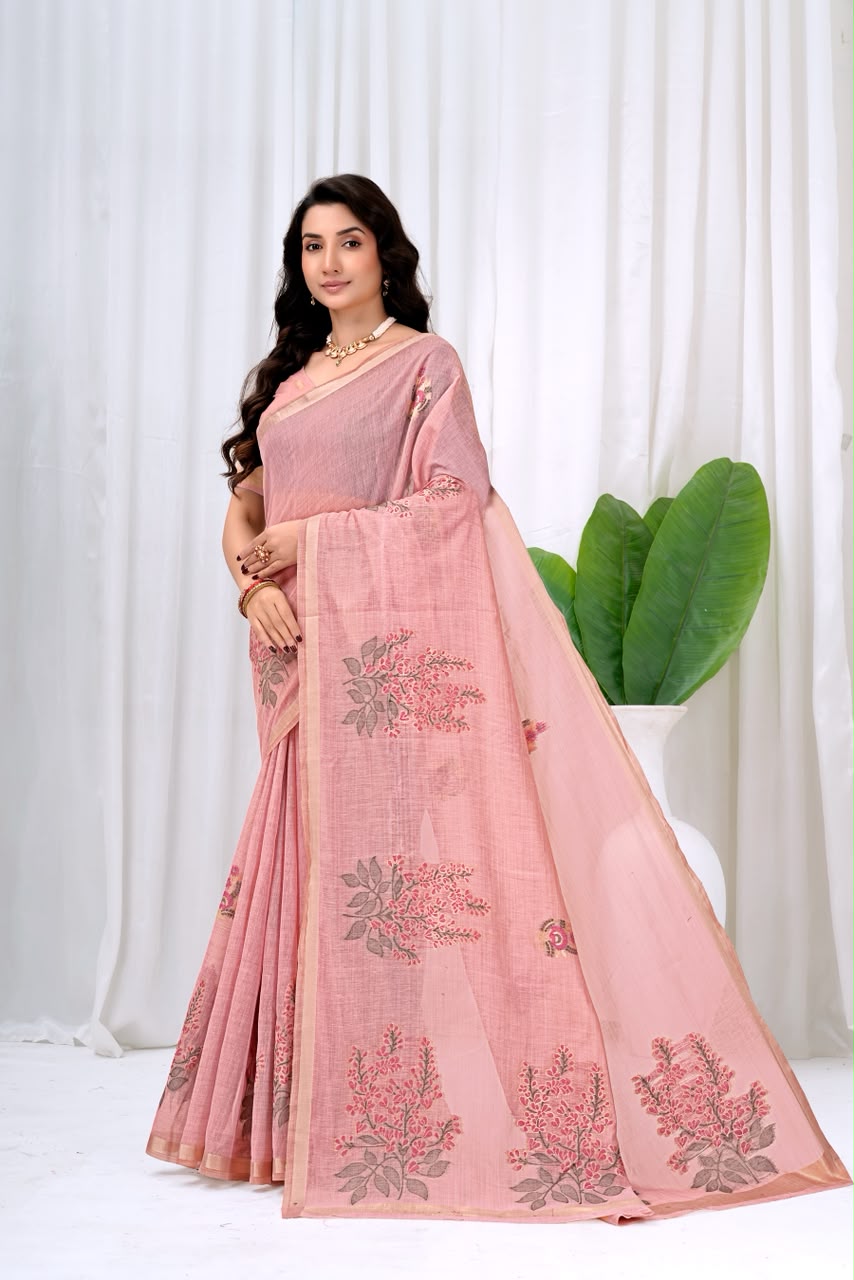 Saumyani Fashion Cotton Silk Pink Fancy Saree Wedding Wear,Festival wear Saree For Women
