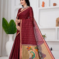 Saumyani Fashion Cotton Silk Maroon Jamdani saree Wedding Wear,Festival wear Saree For Women