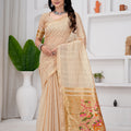 Saumyani Fashion Cotton Silk Golden Jamdani saree Wedding Wear,Festival wear Saree For Women