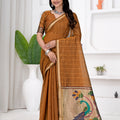 Saumyani Fashion Cotton Silk Brown Jamdani saree Wedding Wear,Festival wear Saree For Women