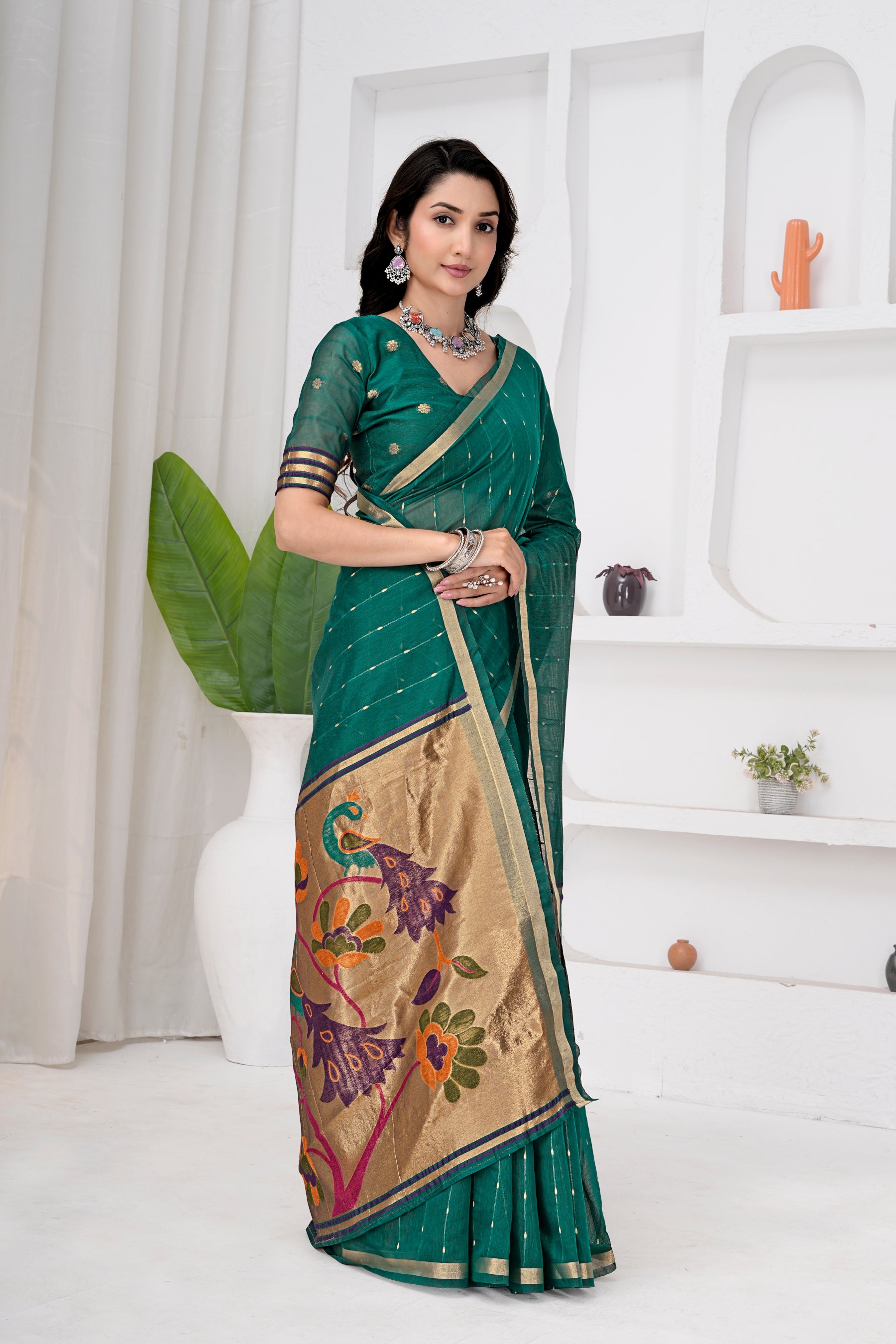 Saumyani Fashion Cotton Silk Maroon Jamdani saree Wedding Wear,Festival wear Saree For Women