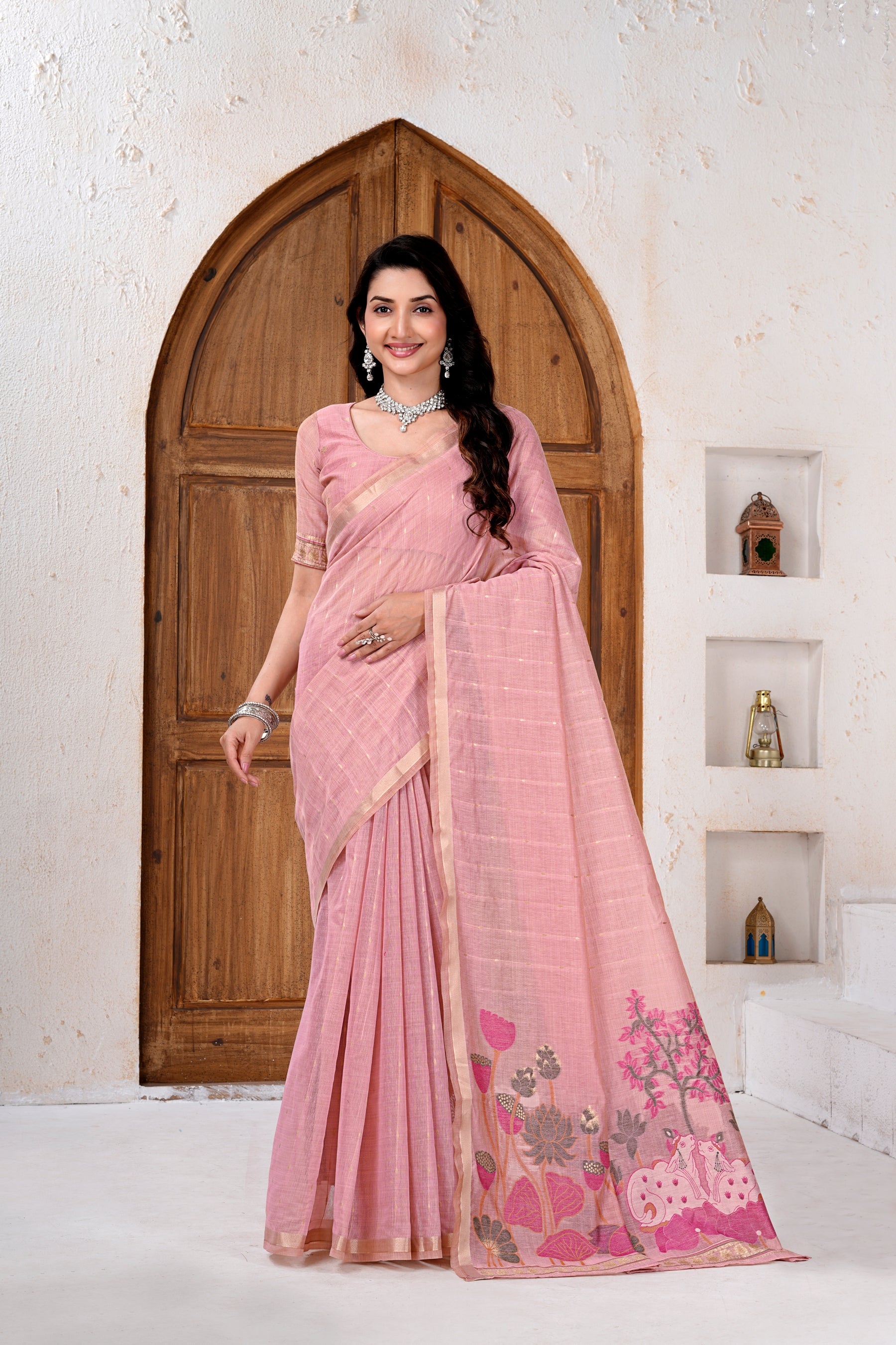 Saumyani Fashion Cotton Silk Maroon Jamdani saree Wedding Wear,Festival wear Saree For Women
