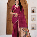 Saumyani Fashion Cotton Silk Maroon Jamdani saree Wedding Wear,Festival wear Saree For Women